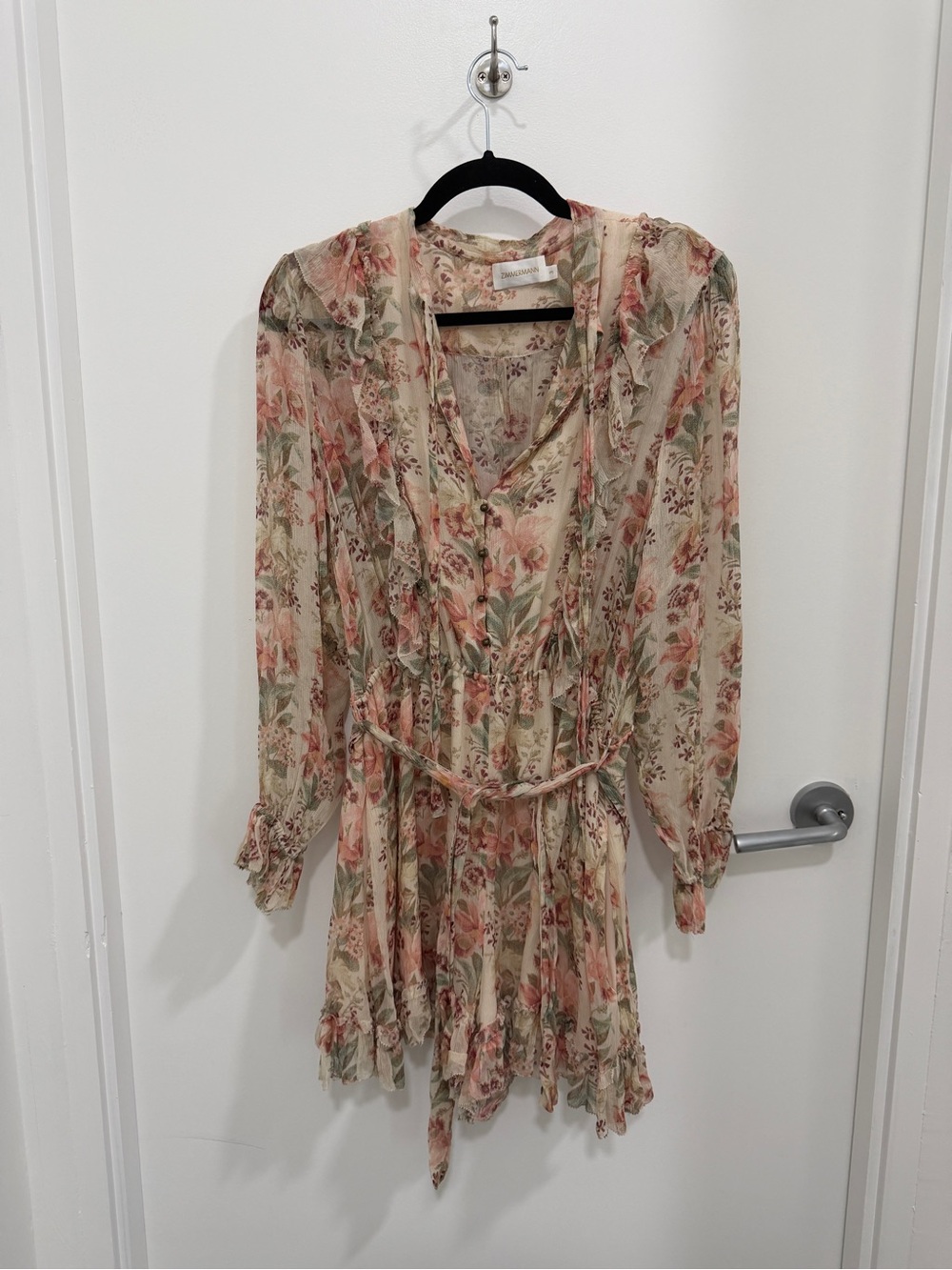 Zimmermann Floral Sheer Blouse in Pink and Cream
